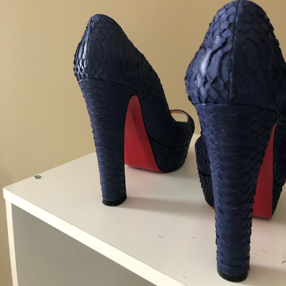 Christian Louboutin Blue Python Peep Toe Pumps